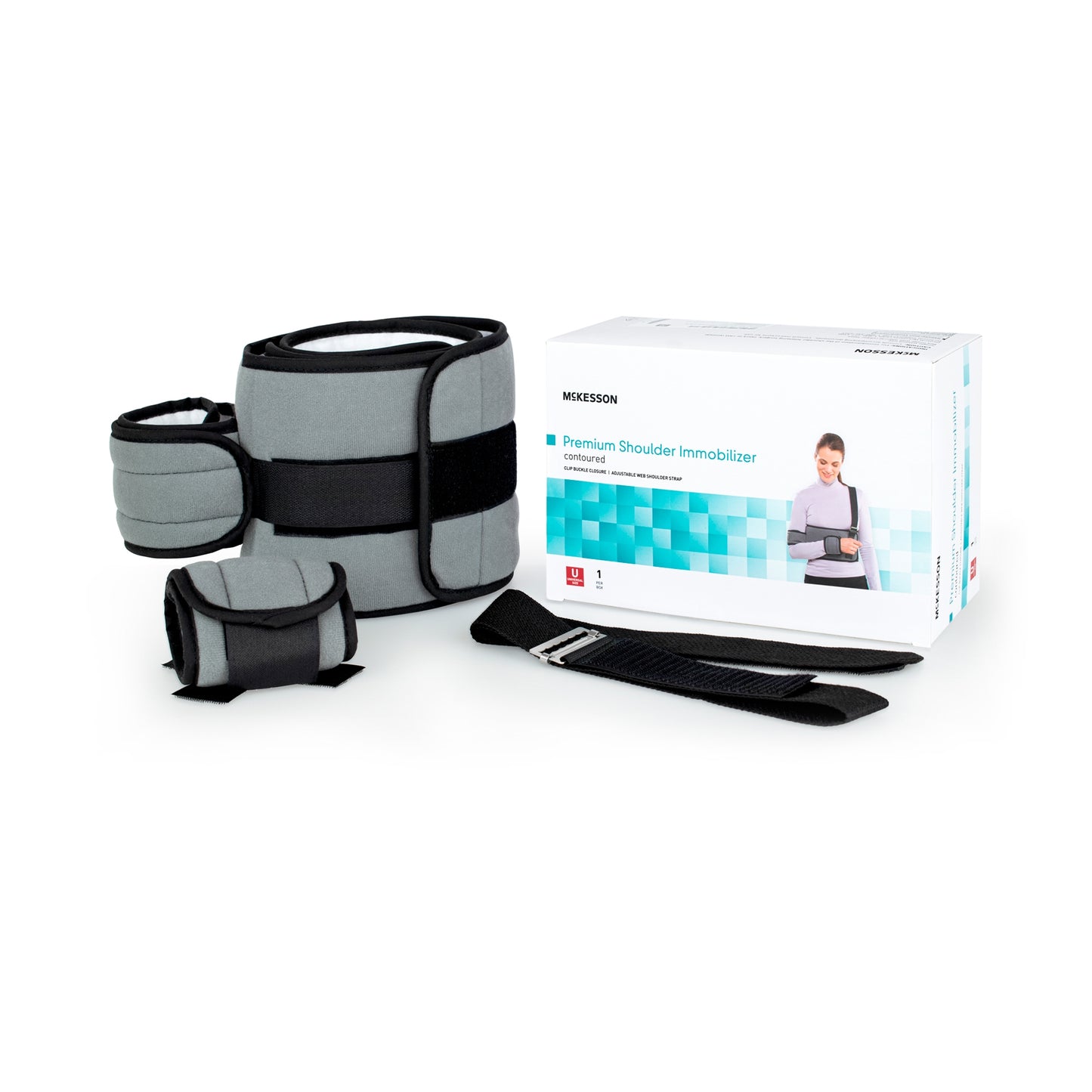 Shoulder Immobilizer McKesson One Size Fits Most Fiberlaminate Waist-Hook and Loop Closure / Shoulder Strap with Buckle / Arm Band and Hand Band Hook and Loop Closure Adjustable Left or Right Arm