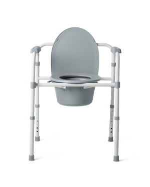 Steel 3-in-1 Folding Commode, Includes Seat with Lid, Bucket, Armrests, and Splashguard, Retail Packaging