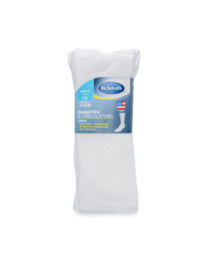 Dr. Scholl's Diabetic and Circulatory Crew Socks, White, Men's M / L, 4 Pairs/Pack
