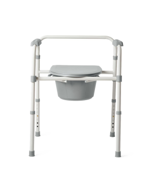 Steel 3-in-1 Folding Commode, Includes Seat with Lid, Bucket, Armrests, and Splashguard, Retail Packaging