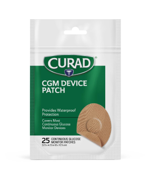 CURAD Continuous Glucose Monitor Patch, 3.13" x 4.13", Tan, 25/Bag
