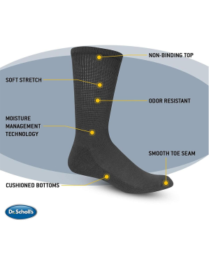 Dr. Scholl's Diabetic and Circulatory Crew Socks, Black, Size Men's M/L, 4 Pairs/Pack
