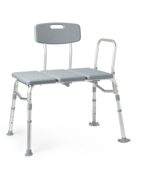 Medline Transfer Bench with Backrest and Pushbutton Height Adjustment, 400 lb. Capacity, Retail Packaging