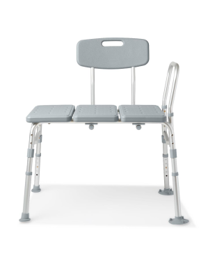 Medline Transfer Bench with Backrest and Pushbutton Height Adjustment, 400 lb. Capacity, Retail Packaging