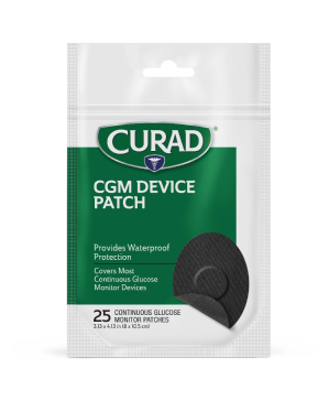 CURAD Continuous Glucose Monitor Patch, 3.13" x 4.13", Tan, 25/Bag