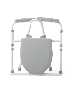 Steel 3-in-1 Folding Commode, Includes Seat with Lid, Bucket, Armrests, and Splashguard, Retail Packaging