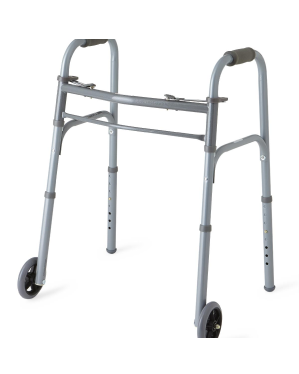 2-Button Folding Walker with 5" Wheels, Aluminum