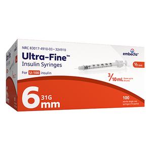 Ultra-Fine™ Insulin Syringe with Half-Unit Scale 3/10cc Volume, 31G x 6mm