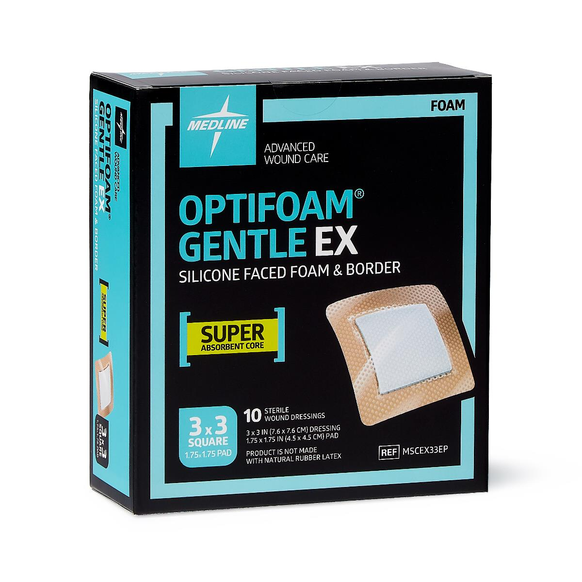 Optifoam Gentle EX Bordered Foam Dressing, 3" x 3" 